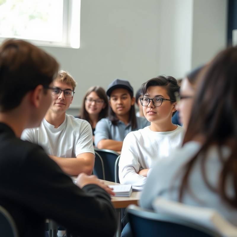 Estudiantes practicando actuación en clase
