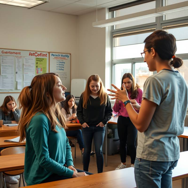 Estudiantes practicando actuación en clase