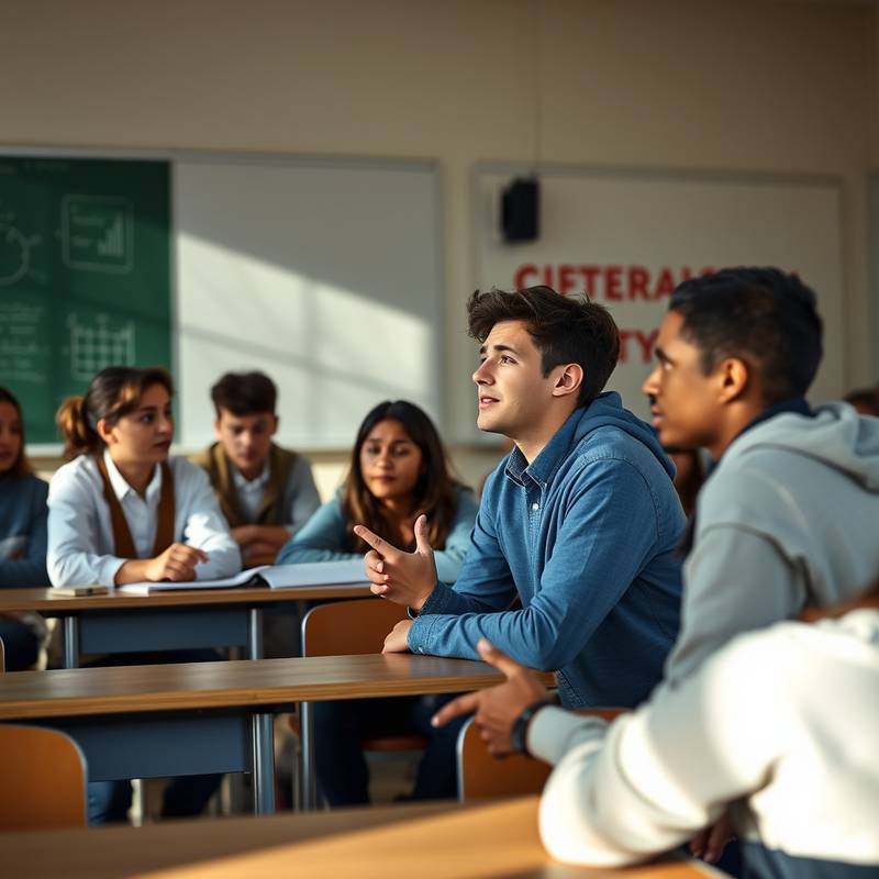 Estudiantes practicando actuación en clase